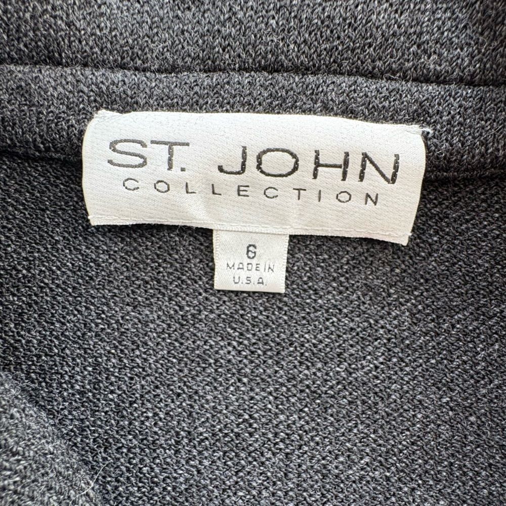 St. John Gray Knit Santana Blazer Jacket Women’s Size 6 Pearl Enamel Buttons USA - Picture 4 of 7